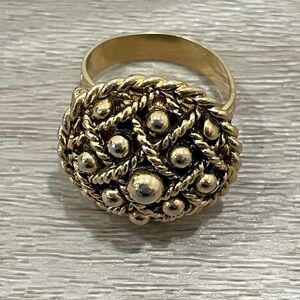Vintage Solid Compact Ring Signed Vanda Gold Tone Adjustable Poison Snuff Ring